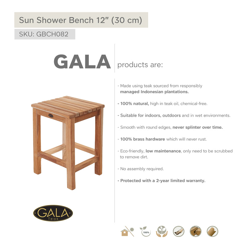 Teak Shower Bench Sun 12" (30 cm)