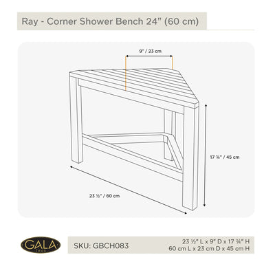 Teak Shower Bench Ray corner 24" (60 cm)