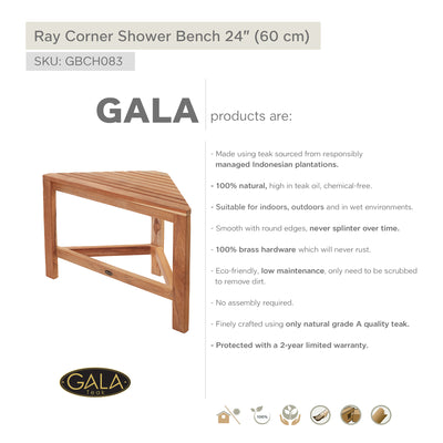 Teak Shower Bench Ray corner 24" (60 cm)