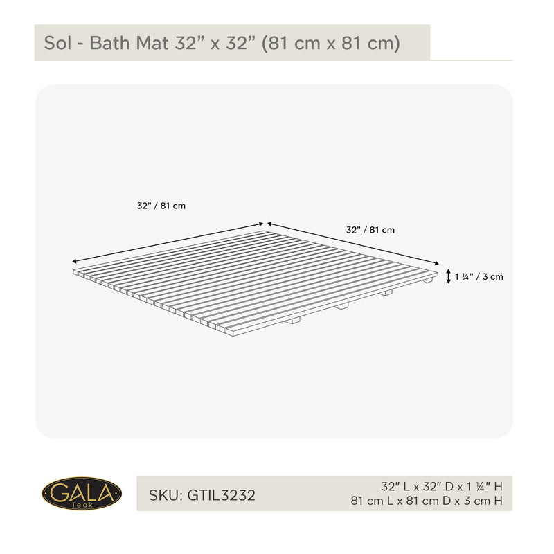 Teak Bath Mat SOL 32" X 32" (80 cm x 80 cm)
