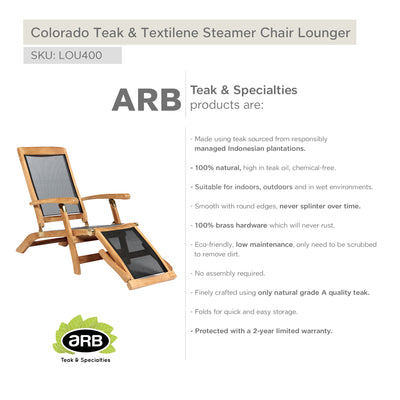Teak & Textilene Steamer Chair Lounger Colorado