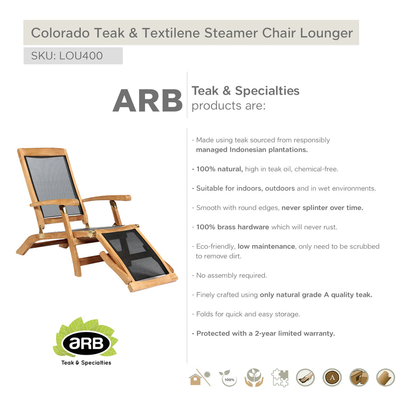 Teak & Textilene Steamer Chair Lounger Colorado