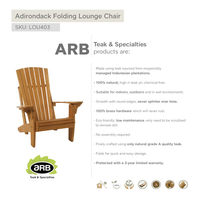 Teak Adirondack Folding Lounger Chair