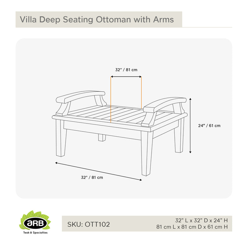 Teak Deep Seating Ottoman Villa with Arms
