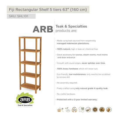 Teak Rectangular Shelf Fiji 5 tier 63” (160cm)