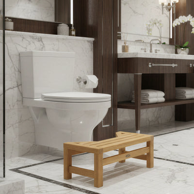 Teak Squatting Toilet Stool | 10" Height x 20" Wide | Luxury Washroom Footrest