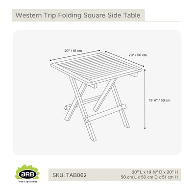 Teak Folding Side Table - Square 20" (50 cm)