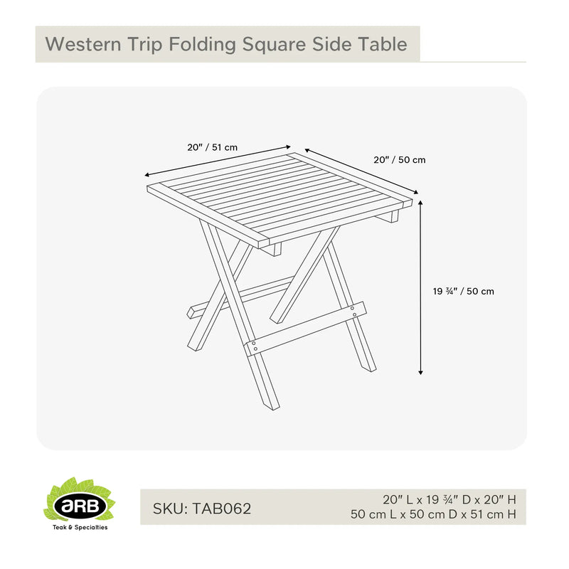 Teak Folding Side Table - Square 20" (50 cm)