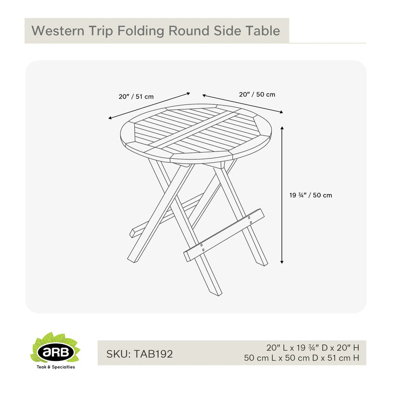 Teak Folding Side Table - Round 20" (50 cm)