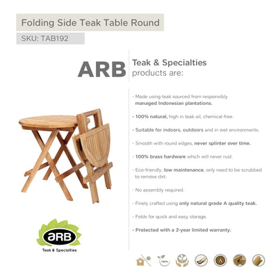 Teak Folding Side Table - Round 20" (50 cm)