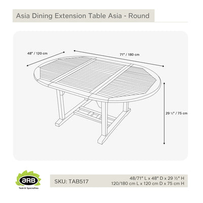 Teak Dining Extension Table Asia - Round 48/71 x 48" (120/180 x 120cm)