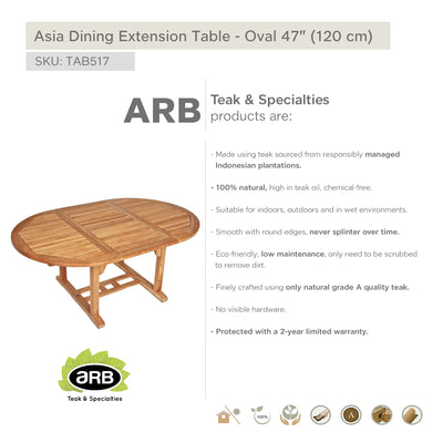Teak Dining Extension Table Asia - Round 48"/71" (120/180 cm)