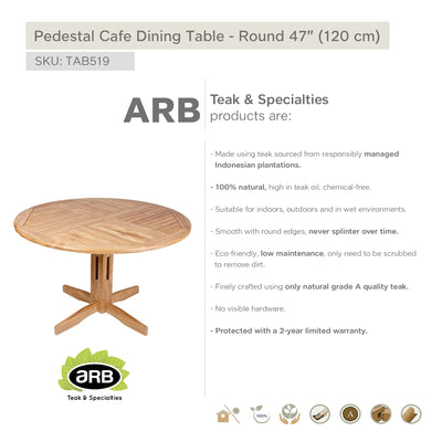 TAB519 - Cafe Teak Pedestal mesa de comedor - Redonda 47"