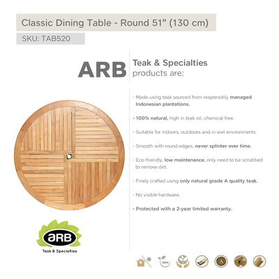 Teak Dining Table Classic - Round 51" (130 cm)