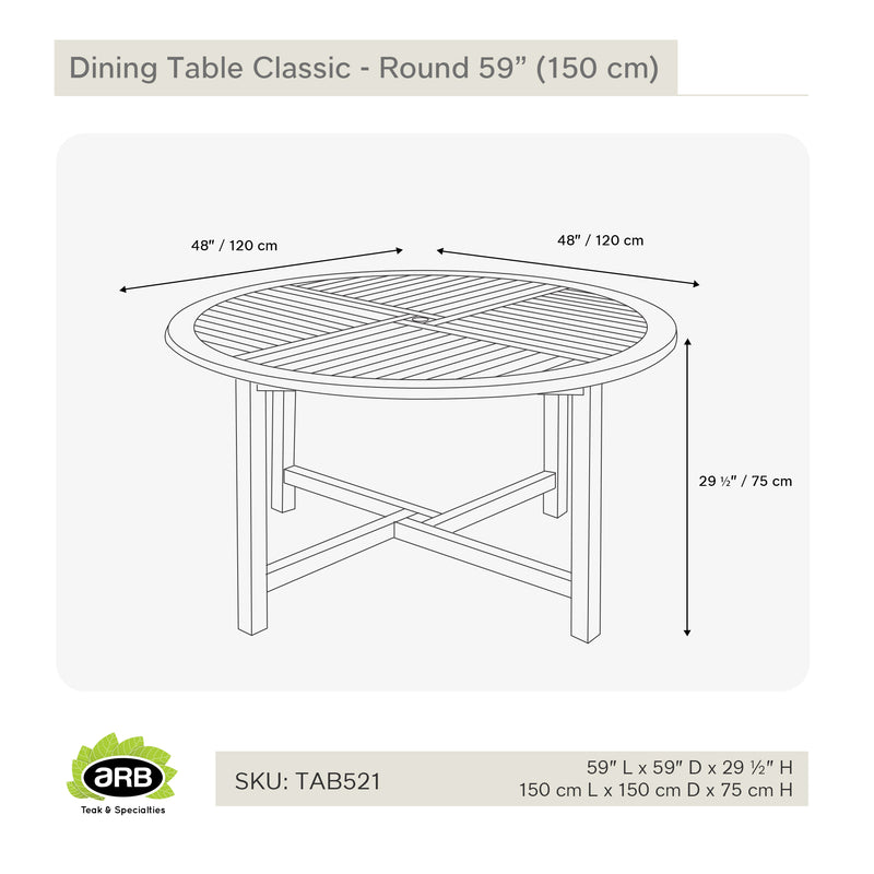 Teak Dining Table Classic - Round 59" (150 cm)