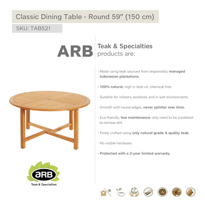 Teak Dining Table Classic - Round 59" (150 cm)