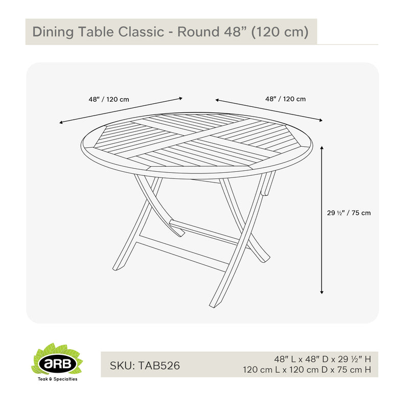 Teak Folding Classic Dining Table - Round 48" (120 cm)