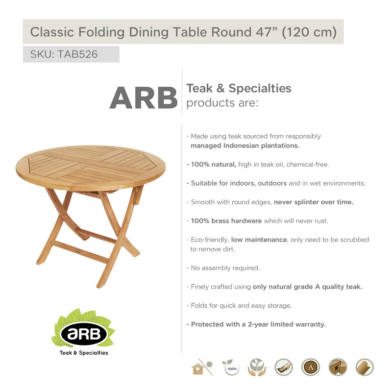 TAB526 - Classic Teak mesa plegable - Redonda 47"