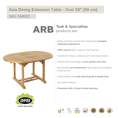 Teak Dining Extension Table Asia - Round 39/59 x 39" (100/150 x 100 cm)