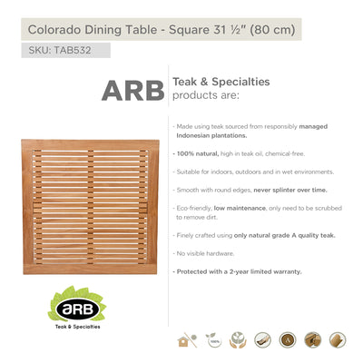 TAB532 - Colorado Teak mesa de comedor Cuadrada 31.5"