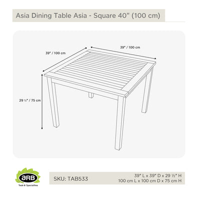 Teak Dining Table Asia - Square 40" (100 cm)