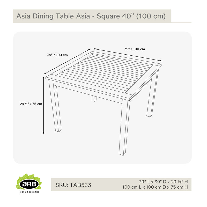 Teak Dining Table Asia - Square 40" (100 cm)