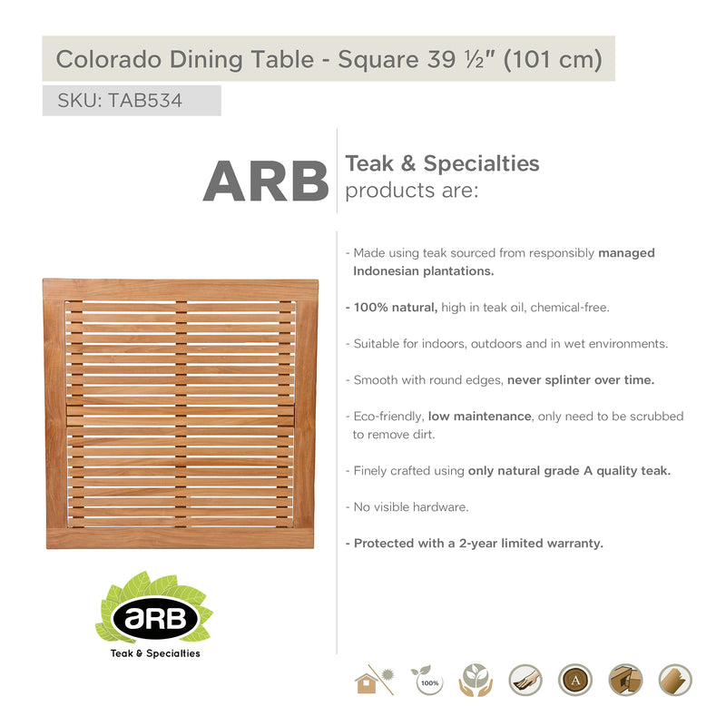 TAB534 - Colorado Teak mesa de comedor Cuadrada 39.5"