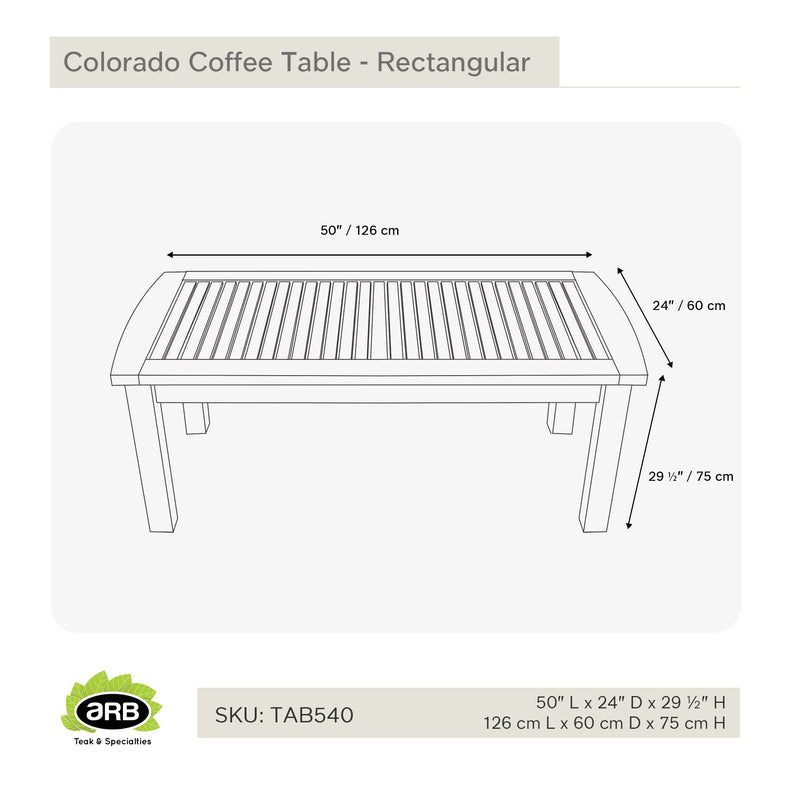 Teak Coffee Table Colorado - Rectangular 50 x 24" (125 x 60 cm)
