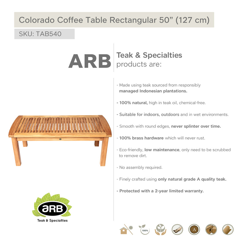 TAB540 - Colorado Teak mesa auxiliar - Rectangular 50" x 24"