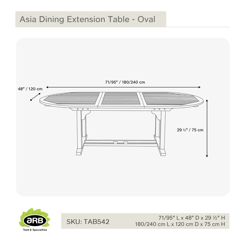 Teak Dining Extension Table Asia - Oval 71/95 x 48" (180/240 x 120 cm)