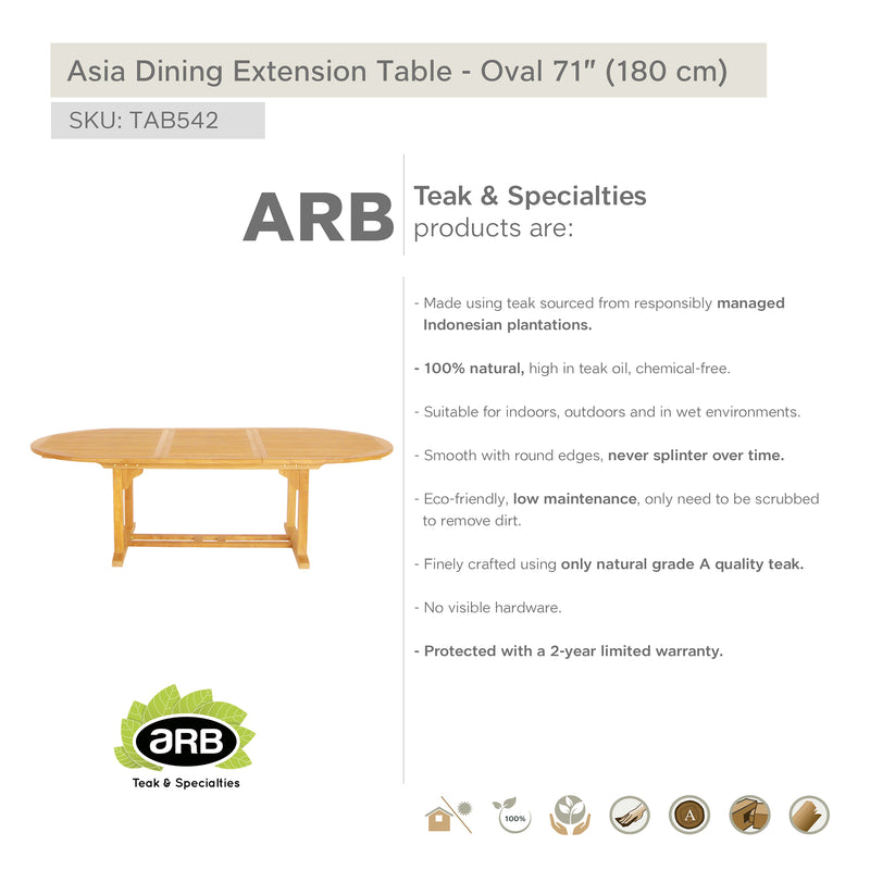 Teak Dining Extension Table Asia - Oval 71/95 x 48" (180/240 x 120 cm)