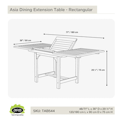 Teak Dining Extension Table Asia - Rectangular 48/71 x 36" (120/180 x 90 cm)