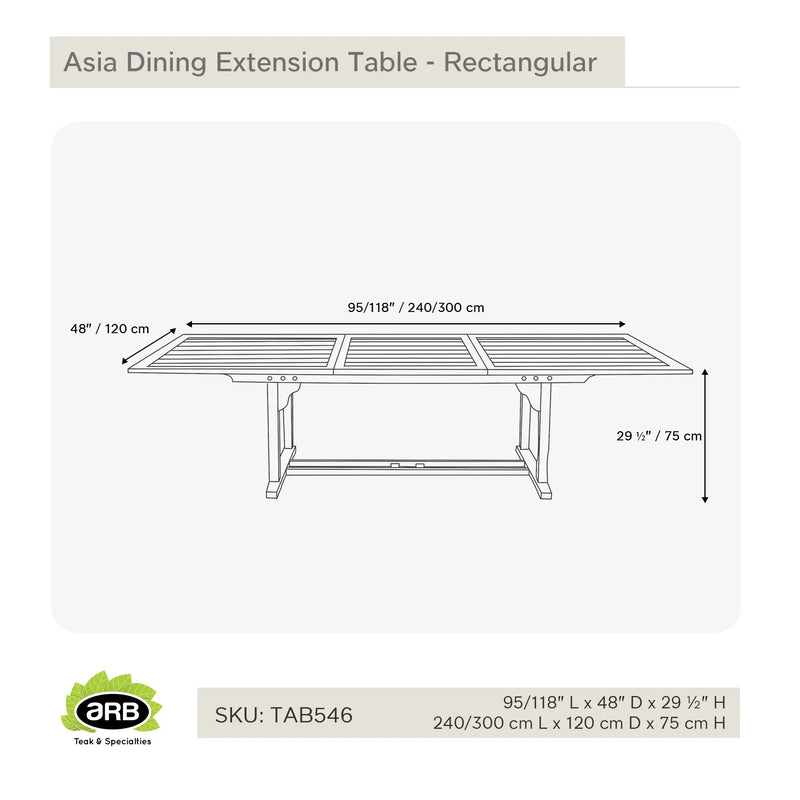 TAB546 - Asia Teak mesa extensible - Rectangular 94"/118"