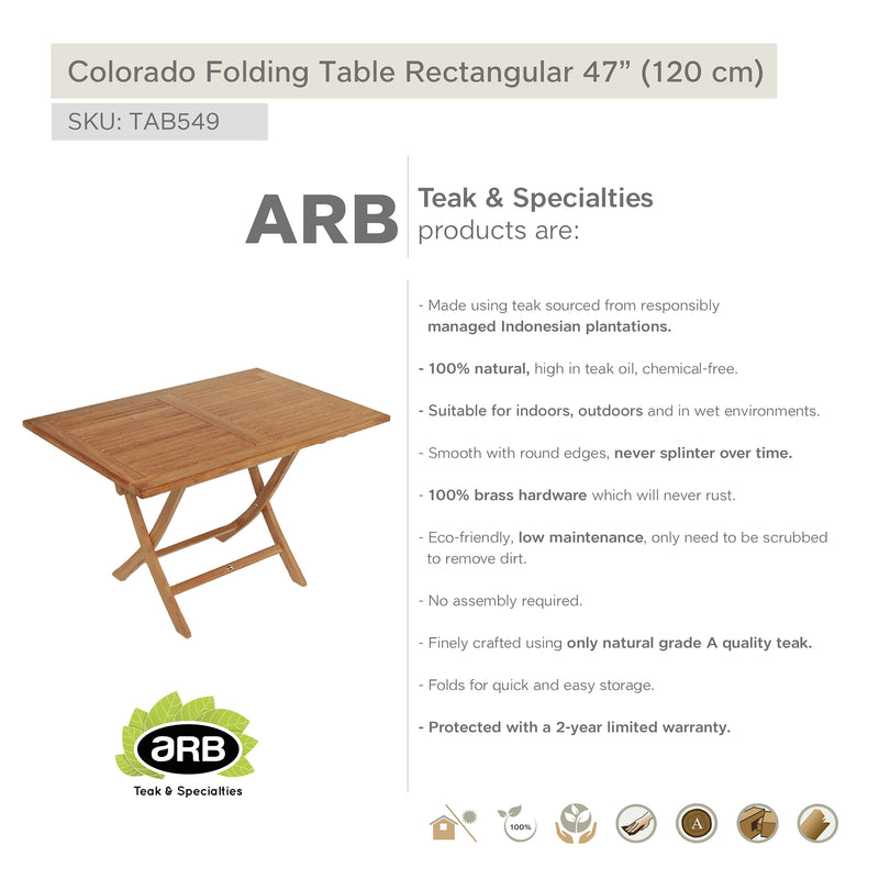 TAB549 - Colorado Teak mesa plegable - Rectangular 47"