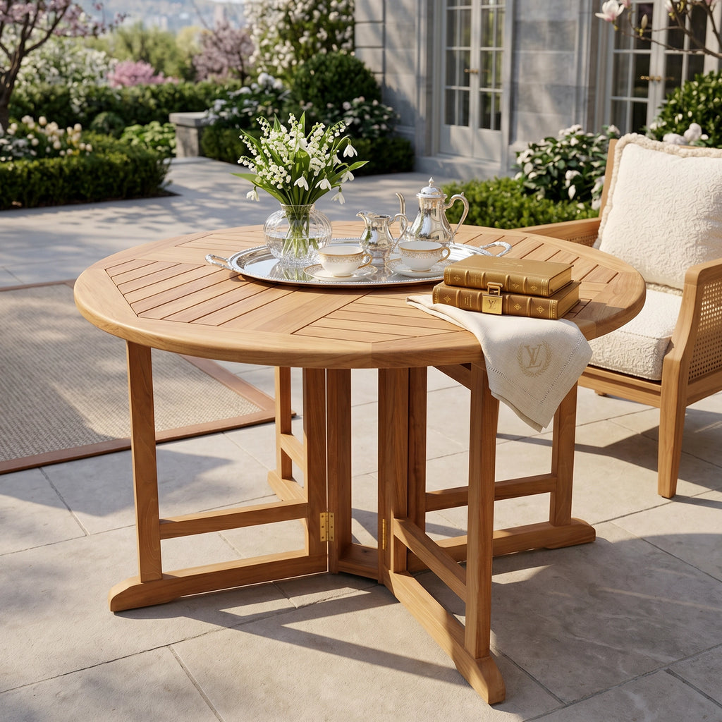 Teak Folding Dining Table, Round 48