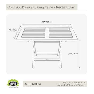 Teak Dining Folding Table Colorado - Rectangular 59 x 32" (150 x 80 cm)