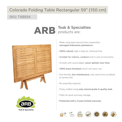 Teak Dining Folding Table Colorado - Rectangular 59 x 32" (150 x 80 cm)