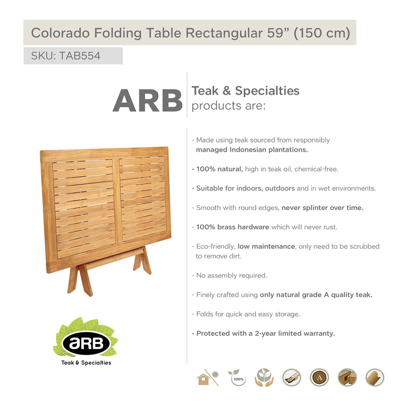 TAB554 - Colorado Teak mesa plegable - Rectangular 59"