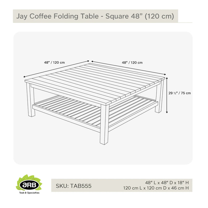 Teak Coffee Table with Shelf Jay - Square 48" (120 cm)