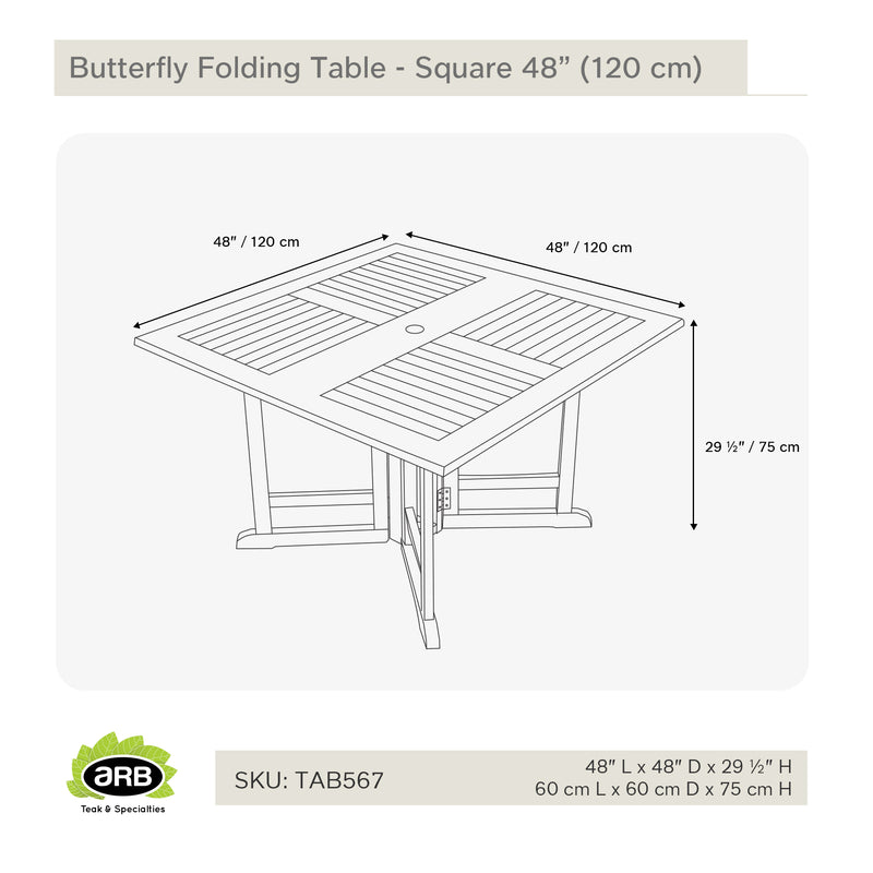 TAB567 - Butterfly Teak mesa plegable - Cuadrada 47"