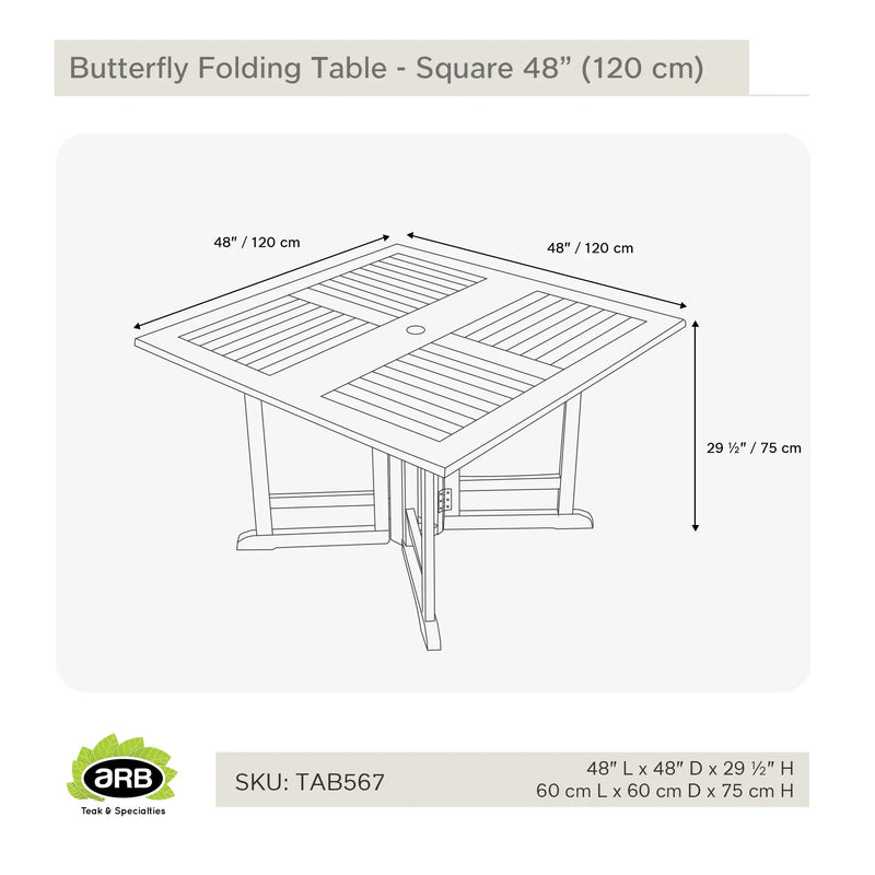 Teak Folding Butterfly Table - Square 48" (120 cm)