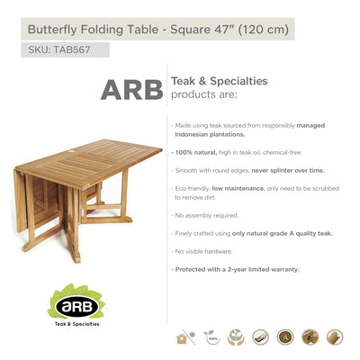 TAB567 - Butterfly Teak mesa plegable - Cuadrada 47"