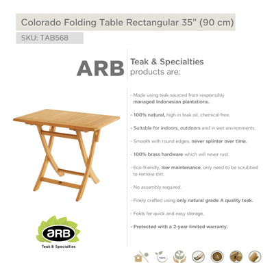 Teak Dining Folding Table Colorado - Rectangular 36 x 24" (90 x 60 cm)