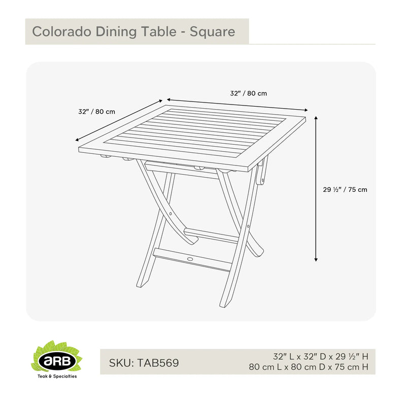 Teak Dining Folding Table Colorado - Square 32" (80 cm)