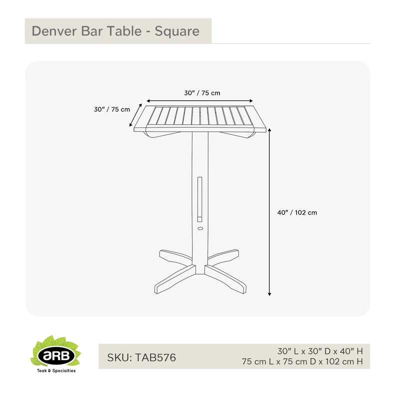 Teak Bar Table Denver - Square 30" (75 cm)