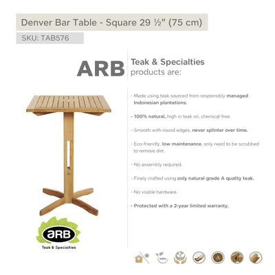 TAB576 - Denver Teak mesa de bar - Cuadrada