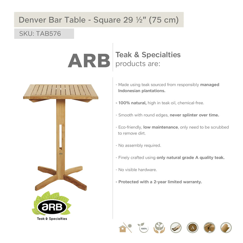 Teak Bar Table Denver - Square 30" (75 cm)