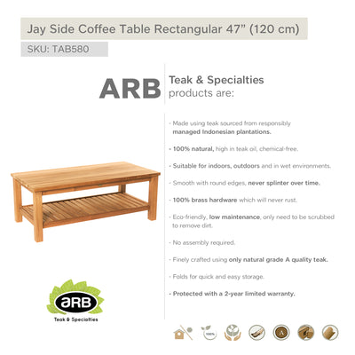 TAB580 - Jay Teak mesa auxiliar con entrepaño - Rectangular 47" x 24"