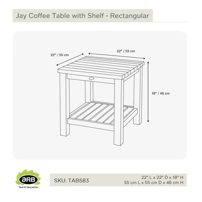 TAB583 - Jay Teak mesa auxiliar con entrepaño - Cuadrada 24"