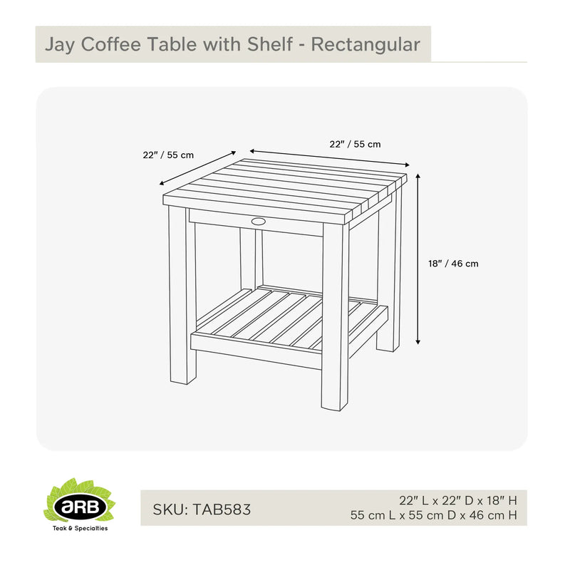 Teak Side Table with Shelf Jay - Square 24" (60 cm)